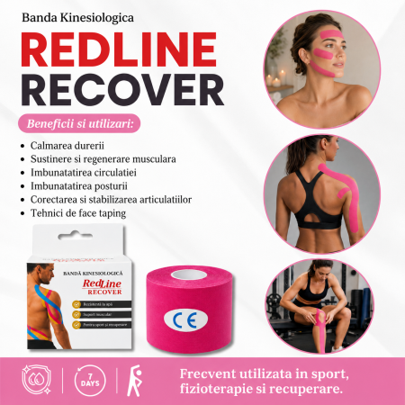 Banda Kinesiologica RedLine Recover Roz, impermeabila, fara latex, 5 cm x 5 m [1]