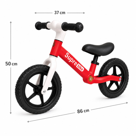 Bicicleta cu doua roti, pentru copii, fara pedale, din otel, anvelope fara camera, cadru usor, ajuta la dezvoltarea echilibrului, motricitatii, fortei si muschilor picioarelor, sarcina maxima suportat [1]