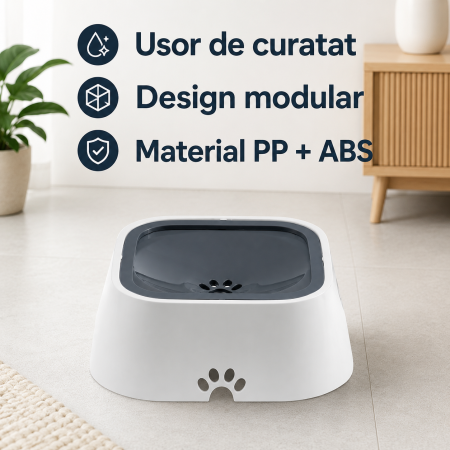 Bol apa animale, anti-varsare, cu disc plutitor, baza antiderapanta cu 4 suporturi cauciuc, materiale sigure si netoxice, 1L, Alb [3]