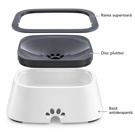 Bol apa animale, anti-varsare, cu disc plutitor, baza antiderapanta cu 4 suporturi cauciuc, materiale sigure si netoxice, 1L, Alb [1]
