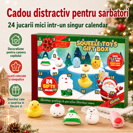 Calendar Advent cu jucarii Squishy, 24 de ferestre numerotate, fiecare cu cate o surpriza, personaje cunoscute, materiale sigure pentru copii, tematica Craciun [3]