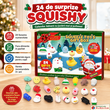 Calendar Advent cu jucarii Squishy, 24 de ferestre numerotate, fiecare cu cate o surpriza, personaje cunoscute, materiale sigure pentru copii, tematica Craciun [1]