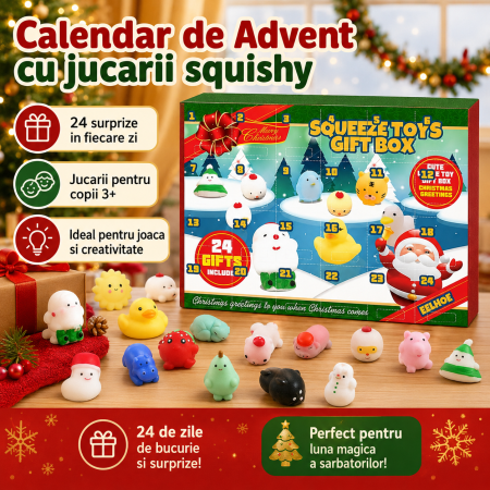 Calendar Advent cu jucarii Squishy, 24 de ferestre numerotate, fiecare cu cate o surpriza, personaje cunoscute, materiale sigure pentru copii, tematica Craciun [2]