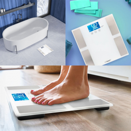 Cantar corporal electronic multifunctional Vitammy Horizon, pentru intreaga familie, analiza corporala completa, 10 utilizatori, greutate maxima 150 kg, Alb [6]