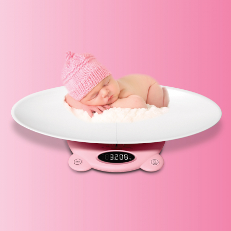 Cantar electronic Vitammy Babycinno, 4 in 1, pentru nou-nascuti, bebelusi, copii si adulti, tava detasabila, ecran LCD, greutate maxima 120 kg, Roz [2]