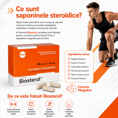 Capsule Megabol Biosterol 750 mg 30 caps, anabolizant puternic, saponine naturale ce cresc nivelul de testosteron liber [2]