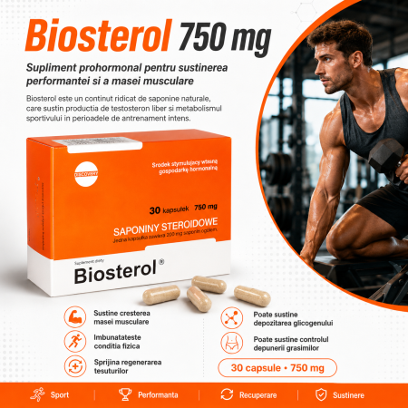 Capsule Megabol Biosterol 750 mg 30 caps, anabolizant puternic, saponine naturale ce cresc nivelul de testosteron liber [1]