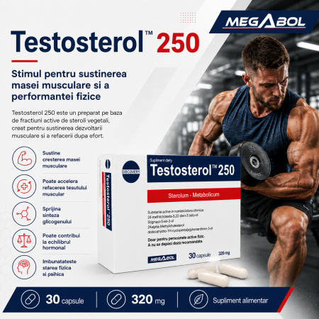 Capsule Megabol Testosterol 250, 30 cps, puternic anabolizant natural, creste nivelul de testosteron [1]