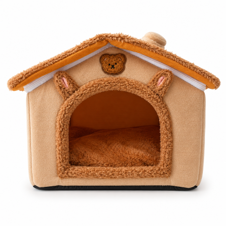 Electrocasnice mici si accesorii - Casuta pentru animale de talie mica, interior moale si calduros, usoara, pliabila, 33 x 29 x 26 cm, Maro