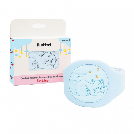 Incalzitoare si sterilizatoare - Centura anticolici cu samburi de cirese RedLine Burticel, utilizare versatila cald sau rece, saculet detasabil cu samburi de cirese 100% naturali, Bleu