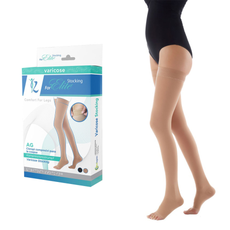 Ingrijire personala & cosmetice - Ciorapi compresivi medicinali ForElite AG, pana la coapsa, cu varf deschis, ofera suport si confort in afectiuni venoase de severitate medie, marime XL, Negru