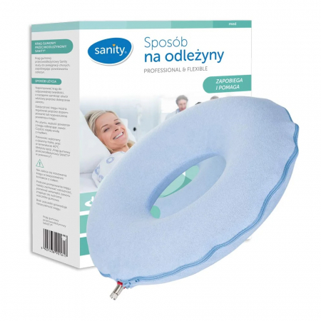 Ingrijire corp - Colac gonflabil Sanity, pentru prevenirea escarelor de decubit, din cauciuc, cu husa detasabila placuta la atingere, Bleu