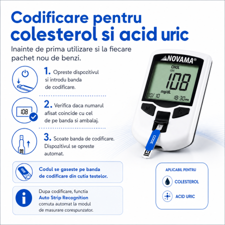 Dispozitiv 3 in 1 pentru masurarea nivelului de colesterol, glucoza si acid uric NOVAMA MULTICHECK PRO + [2]
