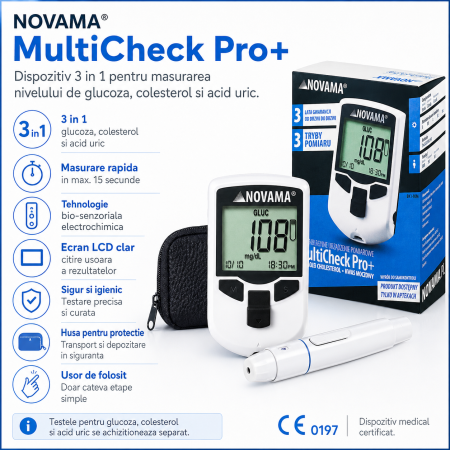 Dispozitiv 3 in 1 pentru masurarea nivelului de colesterol, glucoza si acid uric NOVAMA MULTICHECK PRO + [1]