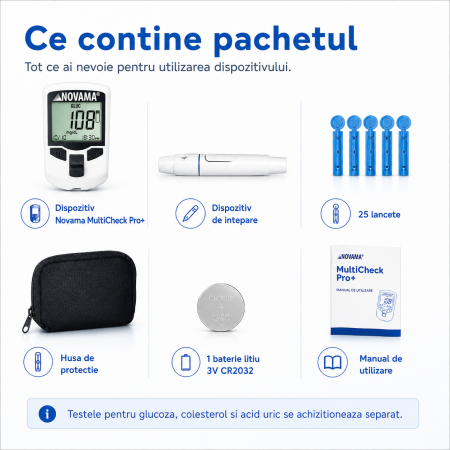 Dispozitiv 3 in 1 pentru masurarea nivelului de colesterol, glucoza si acid uric NOVAMA MULTICHECK PRO + [4]