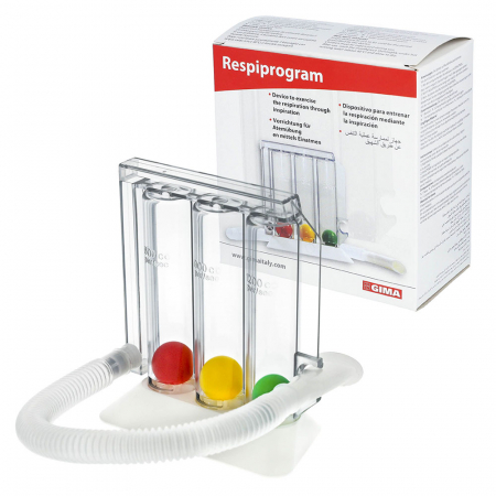 Diverse - Dispozitiv de reabilitare respiratorie GIMA Respiprogram, pentru efectuarea exercitiilor inspiratorii profunde, trei camere, eficient, Alb
