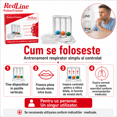 Dispozitiv de reabilitare respiratorie, spirometru RedLine PulmoTrainer, pentru exercitii de respiratie si antrenare pulmonara, trei camere, Alb [2]