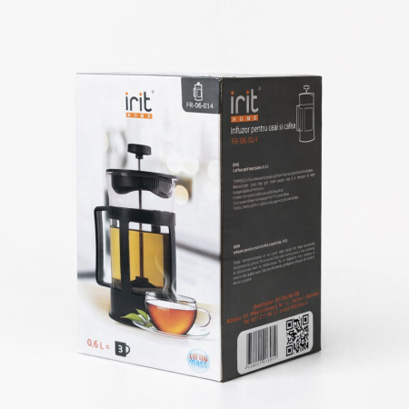 Infuzor ceai si cafea Irit FR-06-014, sticla borosilicata termorezistenta, sita dubla, 0.6 L, 9 x 16.8 cm [5]