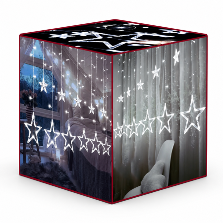 Electrocasnice mici si accesorii - Instalatie luminoasa LED tip perdea, cu stelute, potrivita pentru Craciun, petreceri, decorarea incaperilor, lumina alba rece, 120 LED, 4.7 m lungime, Argintiu