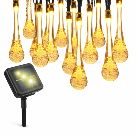 Electrocasnice & climatizare - Instalatie luminoasa solara tip becuri, ghirlanda solara, pentru exterior, cu panou solar si baterie inclusa, lumina calda decorativa, 10m 50 leduri