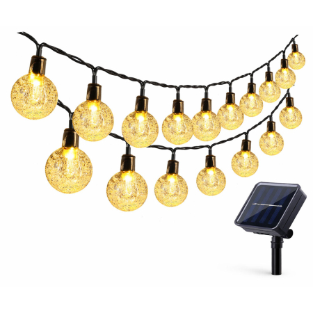 Electrocasnice & climatizare - Instalatie luminoasa solara tip globuri, pentru exterior, cu panou solar si baterie inclusa, lumina calda decorativa, 11.8 m 50 leduri