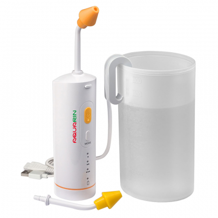 Aspiratoare si irigatoare nazale - Irigator nazal Little Doctor Aquarin LD-N1, 3 niveluri de presiune, pentru copii si adulti, capacitate 900 ml, incarcare USB, Alb