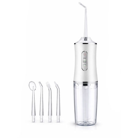 Irigatoare bucale - Irigator oral/ dus bucal fara fir, cu 5 capete interschimbabile, 3 moduri de functionare, cablu incarcare USB, Alb
