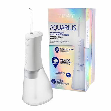 Irigatoare bucale - Irigator oral/ dus bucal Vitammy Aquarius, 3 moduri de functionare, varf rotativ la 360 de grade, 4 duze, capacitate rezervor 320 ml, Alb