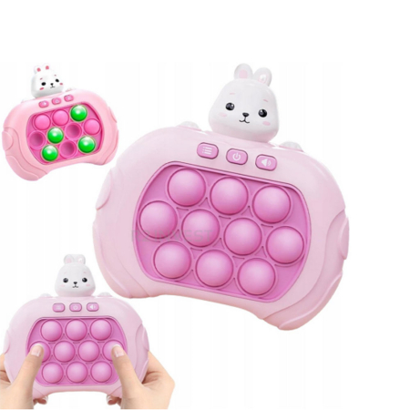 Consola Pop It electronica, pentru copii, anti-stres, portabil, 4 moduri de joc, iepuras roz, Roz [2]