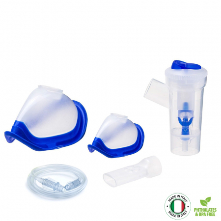 Accesorii aparate aerosoli - Kit accesorii Flaem RF7 Dual Speed pentru aparate de aerosoli, masca copii si adulti, pahar de nebulizare, piesa bucala, furtun