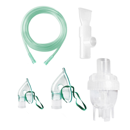 Accesorii aparate aerosoli - Kit accesorii universale RedLine RDA009T, pentru aparate aerosoli cu compresor, masca pediatrica, masca adulti, furtun 1.2 m, pahar de nebulizare, piesa bucala in forma de T