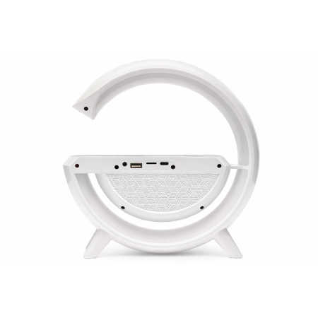 Lampa LED RGB, cu boxa bluetooth si incarcare wireless, difuzor audio, lumina ambientala, suport telefon, usb, design modern, 24 x 23 x 8 cm [1]