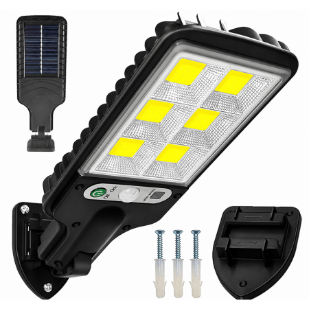 Electrocasnice & climatizare - Lampa solara stradala, panou LED cu 120 de diode COB pentru suprafete de pana la 50 m2, senzor de miscare, 3 moduri de functionare, rezistenta la apa IP65, pana la 8 ore