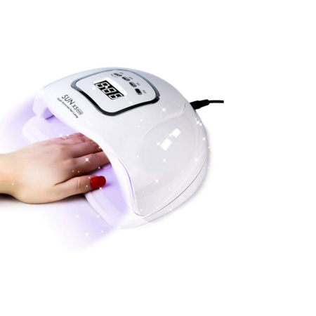 Lampa UV LED unghii X5 Max, 25W, display digital, sistem anti-reflexie, 4 timere, pentru geluri si oja semipermanenta, Alb [1]