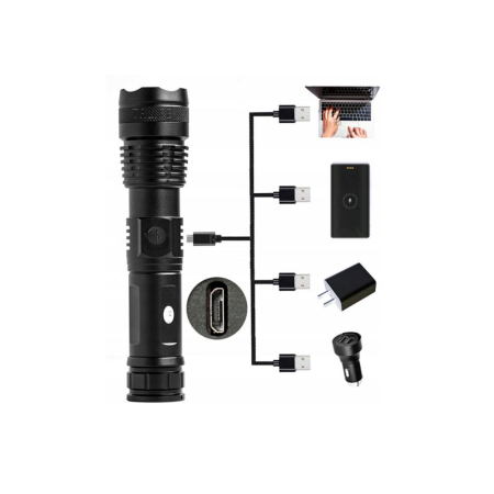 Lanterna LED reincarcabila XHP50, 5000 lumeni, 5 moduri de iluminare, zoom reglabil, baterie 18650 2200mAh, rezistenta la apa, USB, 16.5x4x4 cm [2]