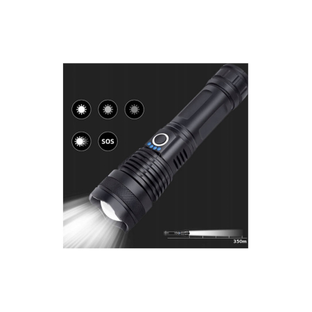 Lanterna LED reincarcabila XHP50, 5000 lumeni, 5 moduri de iluminare, zoom reglabil, baterie 18650 2200mAh, rezistenta la apa, USB, 16.5x4x4 cm [6]