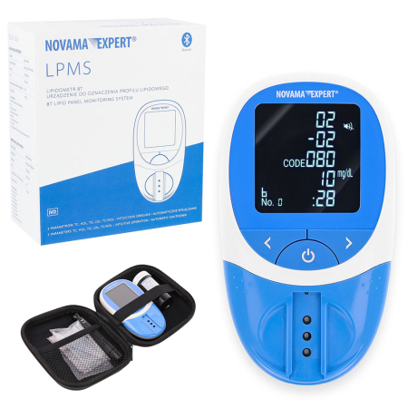 Monitorizare medicala - Lipidometru Novama Expert LPMS, analizor profil lipidic TC/HDL/LDL/TG, memorie 1000 teste, 10 benzi testare cu calibrare, lancete sterile, dispozitiv de intepare, capilare, etui