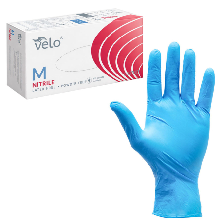 Ingrijire personala & cosmetice - Manusi nitrilice Velo Nitrile Blue M, fara pudra, nesterile, microtextura pe degete, ambidextre, pentru uz medical si alimentar, 100 bucati