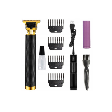 Masina de tuns profesionala T9, pentru barba, par si corp, trimmer barba si contur, otel inoxidabil, lame precise tip T-blade, cap ceramic, 4 capete atasabile, incarcare USB, rezistenta la apa [0]