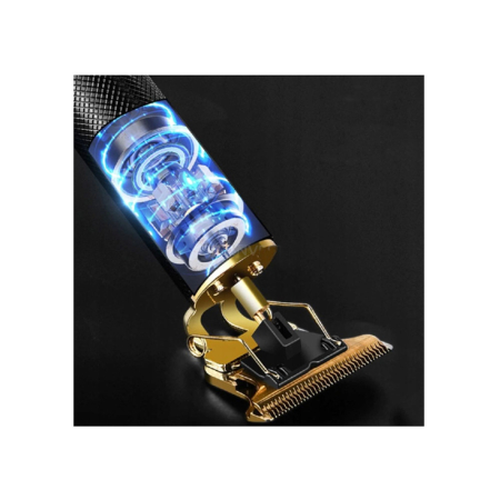 Masina de tuns profesionala T9, pentru barba, par si corp, trimmer barba si contur, otel inoxidabil, lame precise tip T-blade, cap ceramic, 4 capete atasabile, incarcare USB, rezistenta la apa [7]