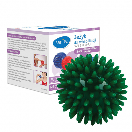 Consumabile medicale - Minge Sanity Safe & Helpful, 2 in 1, pentru reabilitare si masaj, 7 cm, tip arici, Verde inchis