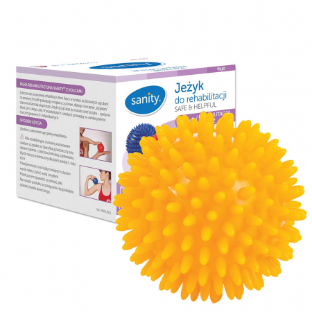 Accesorii uz spitalicesc - Minge Sanity Safe & Helpful, 2 in 1, pentru reabilitare si masaj, 8 cm, tip arici, Galben