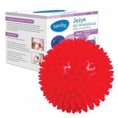 Accesorii uz spitalicesc - Minge Sanity Safe & Helpful, 2 in 1, pentru reabilitare si masaj, 9 cm, tip arici, Rosu