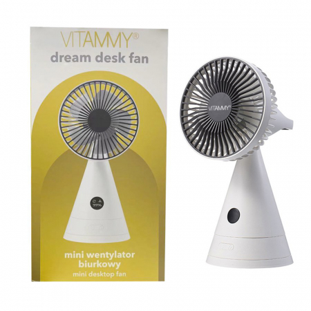 Mini ventilator de birou Vitammy Dream Desk Fan, compact, silentios, 2 axe de rotatie, 3 trepte de viteza, oglinda integrata, incarcare USB-C, Gri [9]