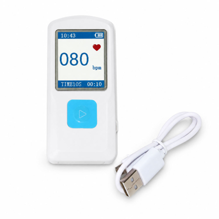 Monitorizare medicala - Monitor cardiac portabil Contec PM10 ECG/EKG, inregistrare si stocare semnale ECG, afisare ritm cardiac, conectare la PC prin USB si la telefon mobil prin Bluetooth, ecran color, cablu alimentare