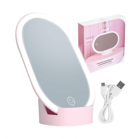 Ingrijire faciala - Oglinda cosmetica iluminata Vitammy Cindi, cu reglare in orice unghi, baza detasabila, cablu mini USB