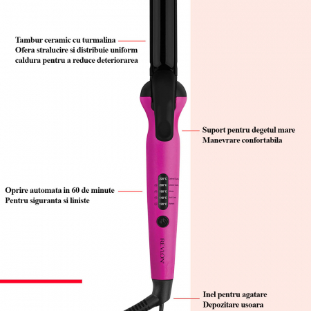 Ondulator de par Revlon Easy Heat RVIR1196E, tambur de 25 mm diametru si 160 mm lungime, 5 trepte de temperatura cu ghidaj inteligent TruGuard, tehnologie cu turmalina ceramica [1]