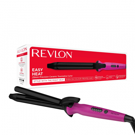 Ondulatoare si placi de par - Ondulator de par Revlon Easy Heat RVIR1196E, tambur de 25 mm diametru si 160 mm lungime, 5 trepte de temperatura cu ghidaj inteligent TruGuard, tehnologie cu turmalina ceramica