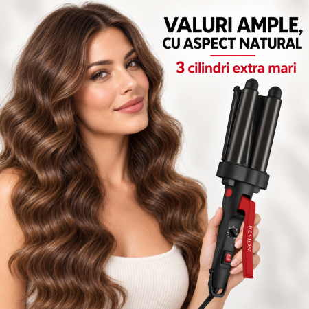 Ondulator REVLON Wave Master – Jumbo Waver RVIR3056UKE, 3 cilindri extra mari, 30 setari temperatura, invelis ceramic cu turmalina [2]
