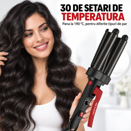 Ondulator REVLON Wave Master – Jumbo Waver RVIR3056UKE, 3 cilindri extra mari, 30 setari temperatura, invelis ceramic cu turmalina [7]